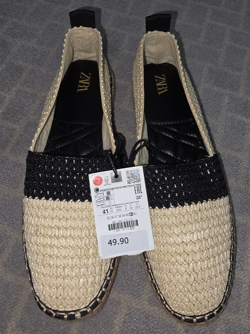 NWT ZARA Beige and Black Woven Slip-Ons